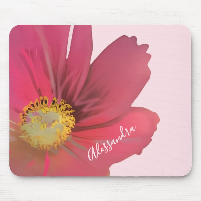 Monogram Name Pastel Pink Watercolor Floral Mouse Mat (Front)