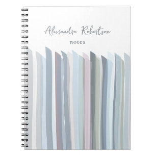 Monogram Name Pastel Stripes White Blue Grey Sage Notebook