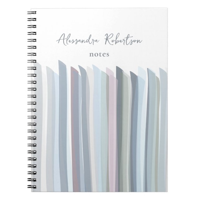 Monogram Name Pastel Stripes White Blue Grey Sage  Notebook (Front)