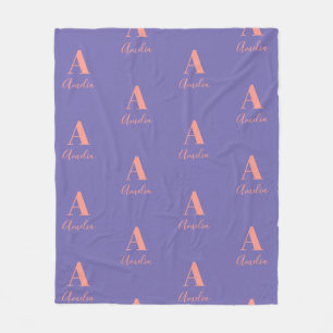 Monogram Name Pattern Purple Pink Fleece Blanket