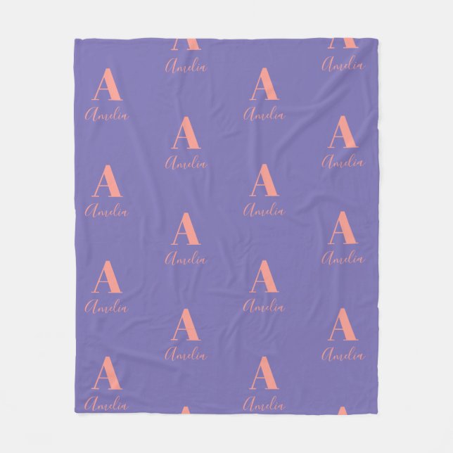 Monogram Name Pattern Purple Pink Fleece Blanket (Front)