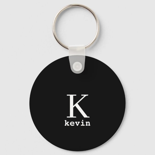 Monogram name personalised black elegant modern key ring (Front)