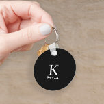 Monogram name personalised black elegant modern key ring<br><div class="desc">Modern men monogrammed stylish keychain with black and white script (changeable colours).            Personalise it with name and initial letter. It can be a classy gift for a boyfriend,  husband,  dad,  uncle on birthday,  Christmas,  or any other anniversary or occasion.</div>