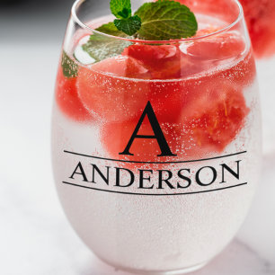 Monogram Name Personalised Classic  Stemless Wine Glass