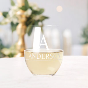 Monogram Name Personalised Classic  Stemless Wine Glass