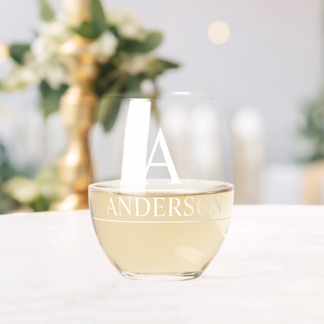 Monogram Name Personalised Classic  Stemless Wine Glass (Insitu (Wedding))