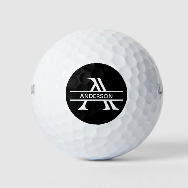 Monogram Name Personalised Letter A Black White Golf Balls (Front)