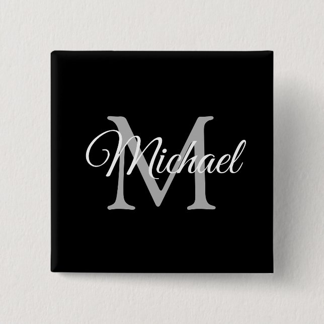 Monogram Name Personalized Black Template Square 15 Cm Square Badge (Front)