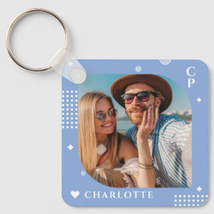 Monogram Name Photo Trendy Simple Modern Key Ring