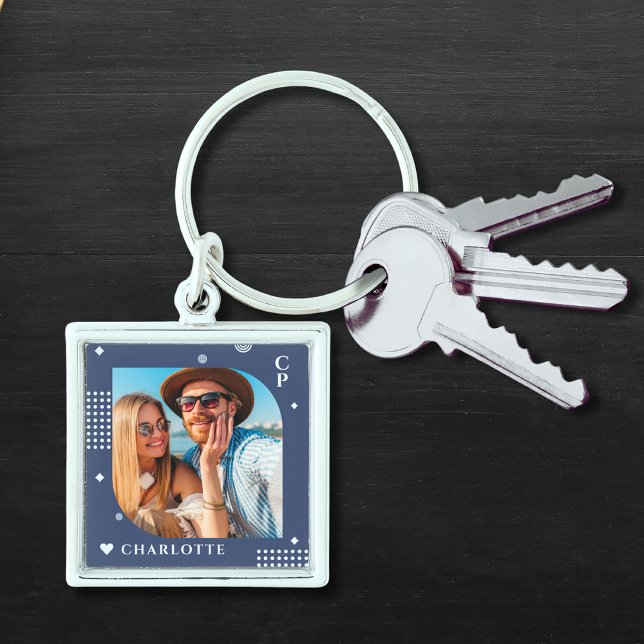 Monogram Name Photo Trendy Simple Modern Key Ring (Creator Uploaded)