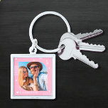 Monogram Name Photo Trendy Simple Modern Key Ring<br><div class="desc">Monogram Name Photo Trendy Simple Modern Keychain features one of your favourite photos with your personalised name and monogram in elegant white script on a pink background. Personalise by editing the text in the text boxes provided. Perfect for birthday, Christmas, Mother's Day, Father's Day, sister, cousins, best friends and more....</div>