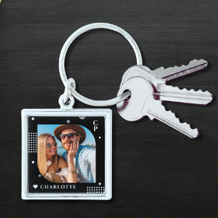 Monogram Name Photo Trendy Simple Modern Key Ring