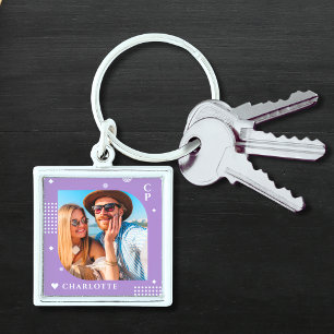 Monogram Name Photo Trendy Simple Modern Key Ring