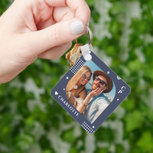 Monogram Name Photo Trendy Simple Modern Key Ring