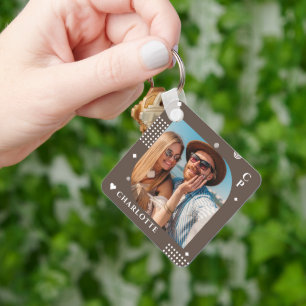 Monogram Name Photo Trendy Simple Modern Key Ring