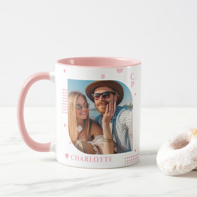 Monogram Name Photo Trendy Simple Modern Mug (With Donut)