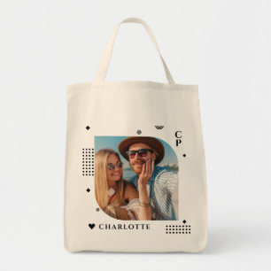 Monogram Name Photo Trendy Simple Modern Tote Bag