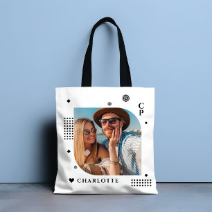 Monogram Name Photo Trendy Simple Modern Tote Bag