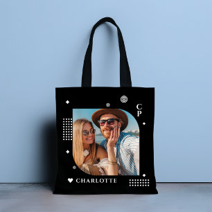 Monogram Name Photo Trendy Simple Modern Tote Bag