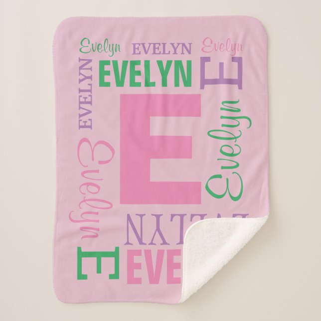 Monogram Name Pink Baby Girl Personalised Sherpa Blanket (Front)