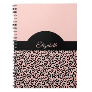 Monogram Name Pink Black Leopard Cheetah Print Notebook