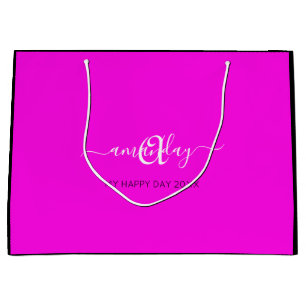 Monogram Name Pink Bridal Sweet16th Wedding Large Gift Bag
