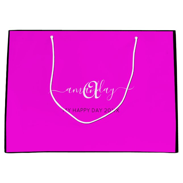 Monogram Name Pink Bridal Sweet16th Wedding Large Gift Bag (Front)