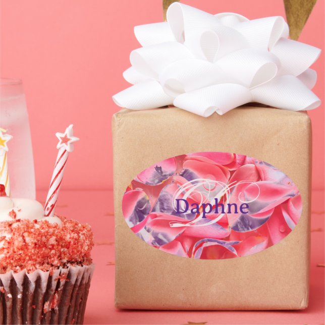 Monogram Name Pink Elegant Simple Modern Template Oval Sticker (Party)