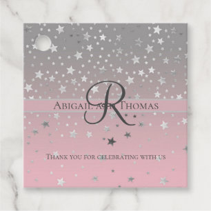 Monogram Name Pink Grey Silver Stars Trendy Clas Favour Tags