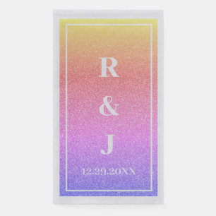 Monogram Name Pink Rose Gold Glitter Ombre Wedding Napkin