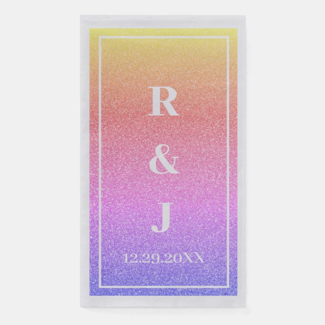 Monogram Name Pink Rose Gold Glitter Ombre Wedding Napkin (Front)