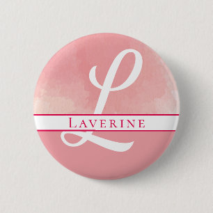 Monogram Name Pink Watercolor 6 Cm Round Badge