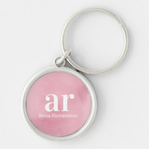 Monogram name pink watercolor Elegant Minimalist Key Ring