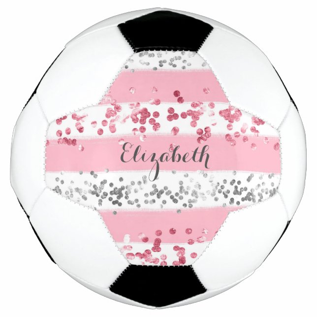 Monogram Name Pink White Grey Glitter Girly Trendy Football (Front)