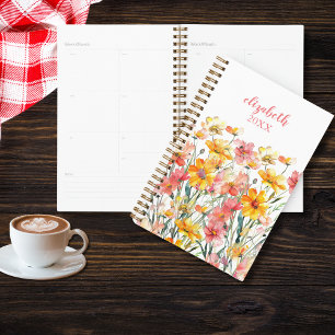Monogram Name Pink Yellow Wildflowers Floral Planner