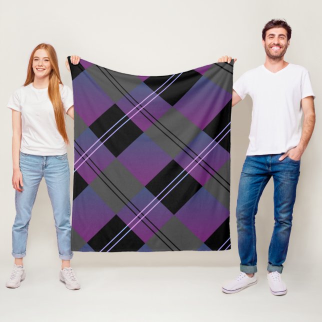 Monogram Name Plaid Purple Fleece Blanket (In Situ)