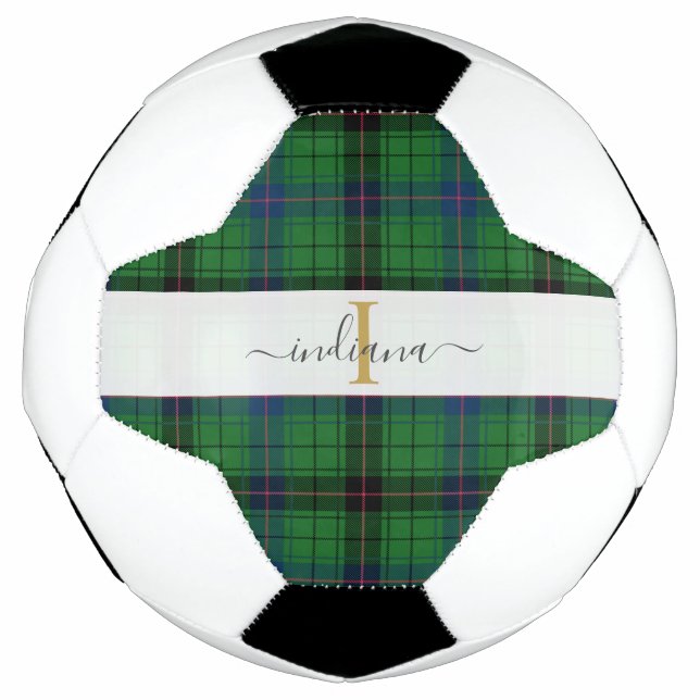 Monogram Name Plaid Typography Rustic Tartan Football (Front)