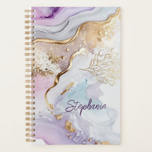 Monogram Name Purple Blue Gold Watercolor Wash Planner