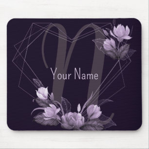 Monogram Name Purple Floral Violet Geometric Frame Mouse Mat