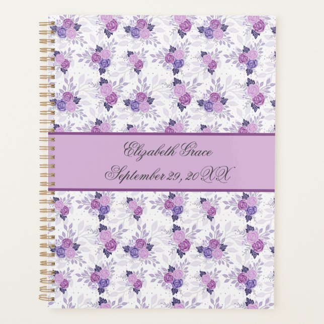 Monogram Name Purple Pink Floral Baby Daily  Planner (Front)