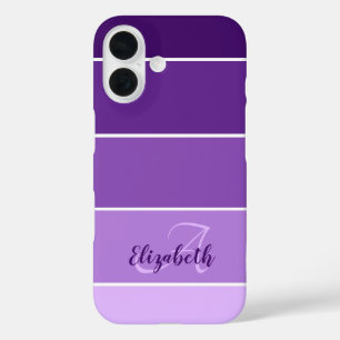Monogram Name Purple Stripes Colour Palette Chip iPhone 16 Case