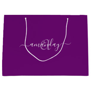 Monogram Name Purple Violet Birthday Holidays Large Gift Bag