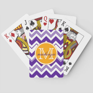Monogram Name Purple White Chevron Pattern Playing Cards