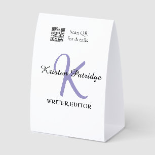 Monogram name purple writer editper QR code busine