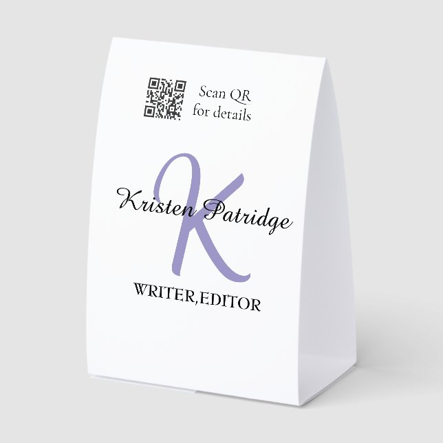 Monogram name purple writer editper QR code busine (Front)