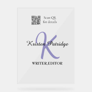 Monogram name purple writer editper QR code busine Acrylic Sign