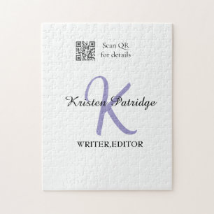 Monogram name purple writer editper QR code busine Jigsaw Puzzle