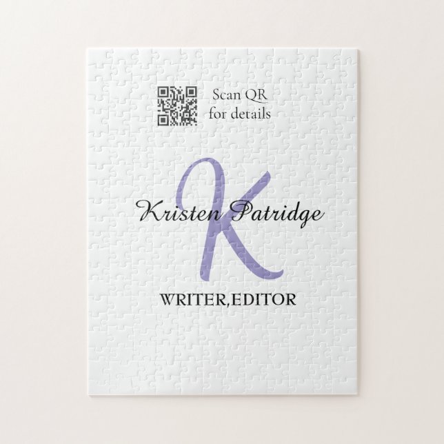 Monogram name purple writer editper QR code busine Jigsaw Puzzle (Vertical)