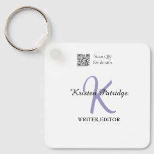Monogram name purple writer editper QR code busine Key Ring