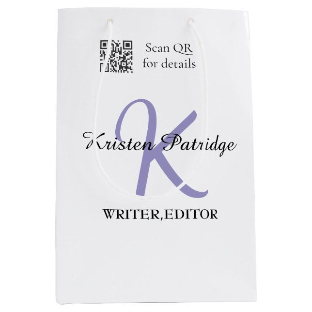 Monogram name purple writer editper QR code busine Medium Gift Bag (Front)